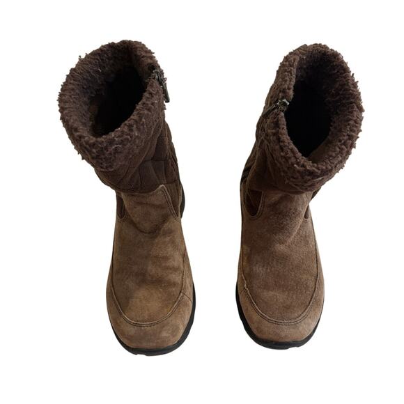 LL Bean Winter Boots Zip Brown Quilted Sherpa Cuff Primaloft Womens 9 - Picture 2 of 13